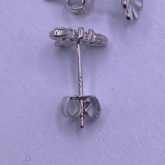 Silver enamel crystal Bee & daisy flower earrings honey bee 🐝 925 - Picture 4 of 6